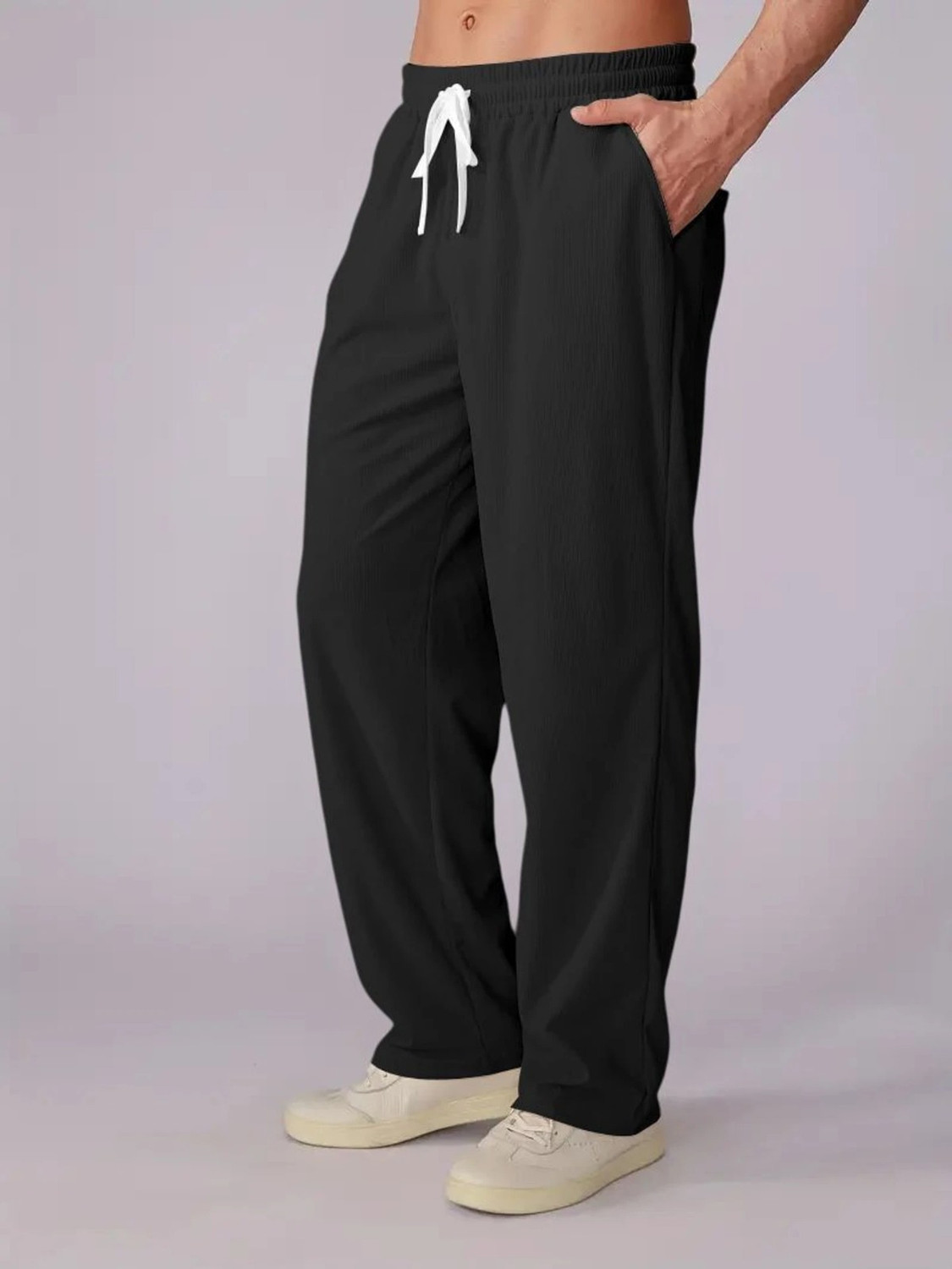Image of COMBRAIDED Men Loose Fit Black Corduroy Trousers