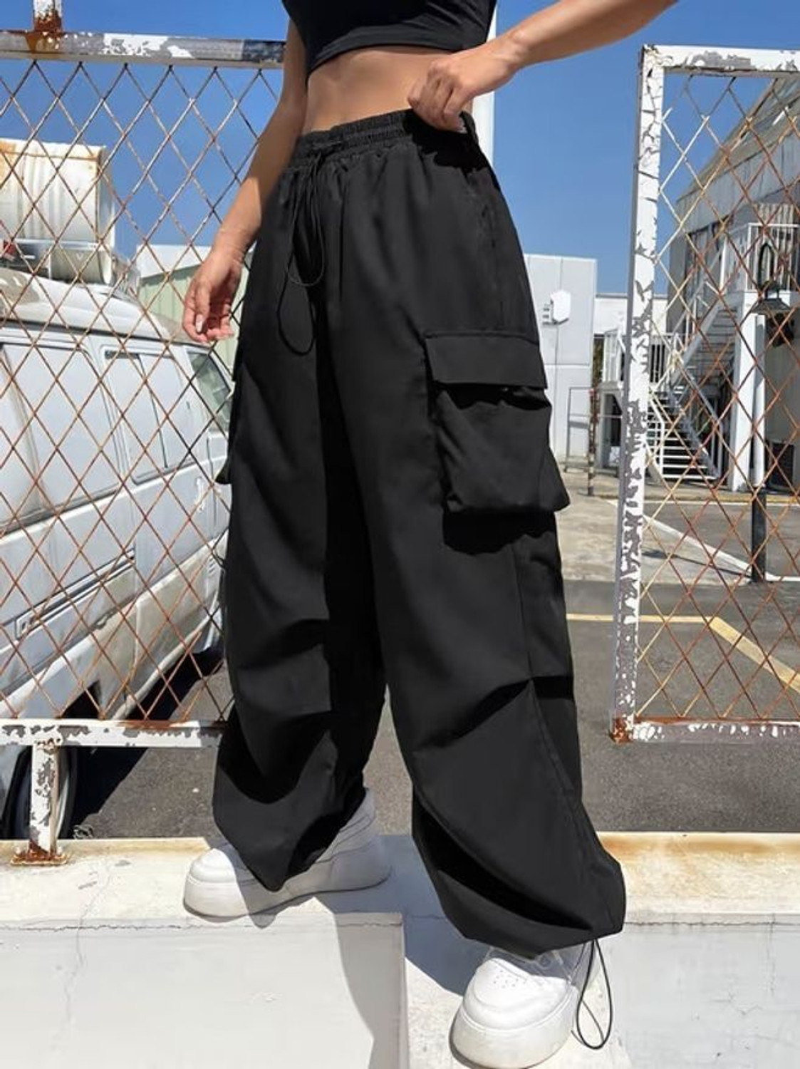 Image of HouseOfCommon Women Loose Fit Cream Polyester Trousers