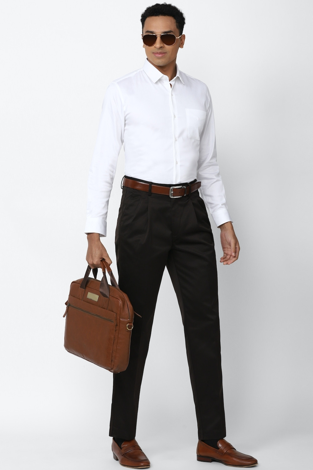 Image of PETER ENGLAND Men Regular Fit Black Polycotton Trousers