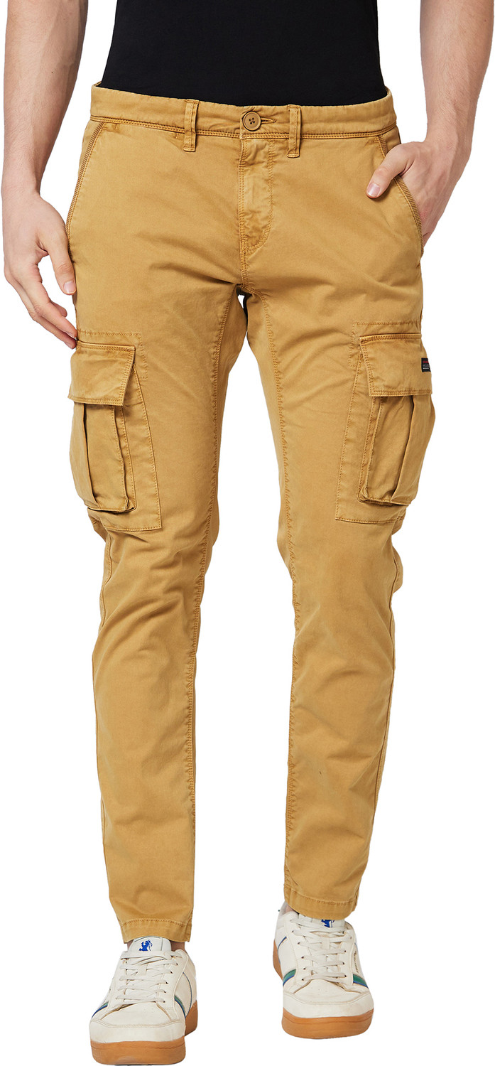 Image of Spykar Men Khaki Lycra Blend Trousers