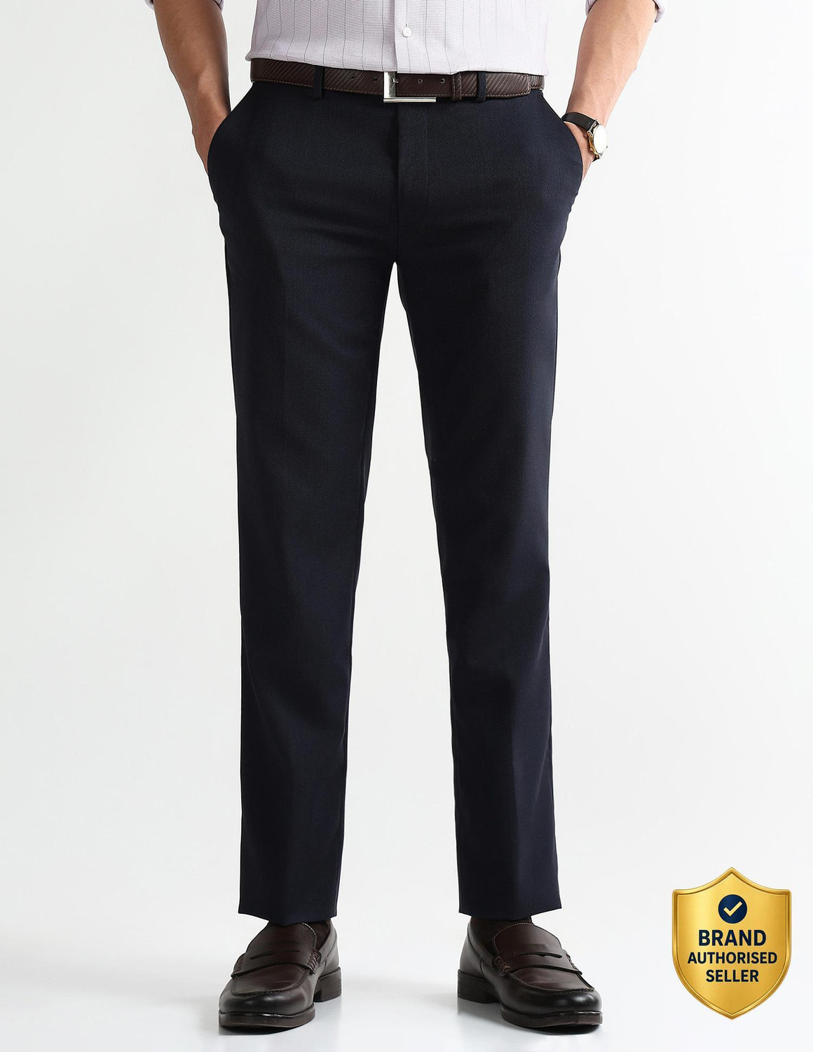 Image of ARROW Men Regular Fit Grey Viscose Rayon Trousers