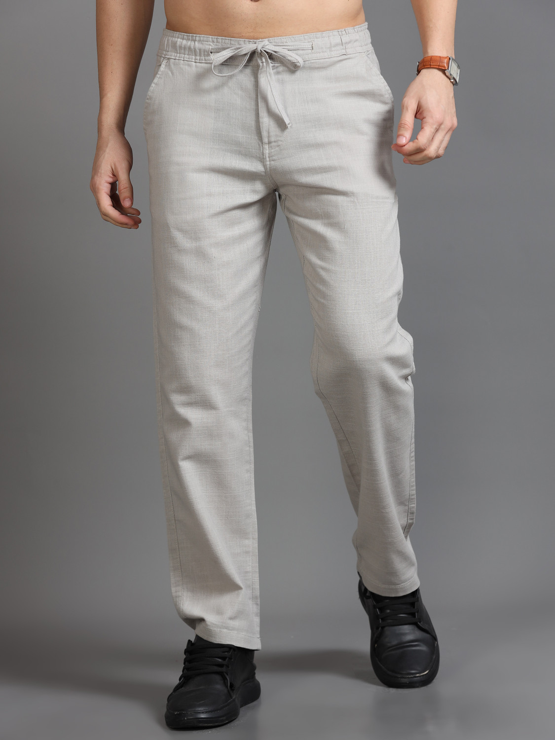 HouseOfCommon Men Silver Pure Linen Trousers - Image 1