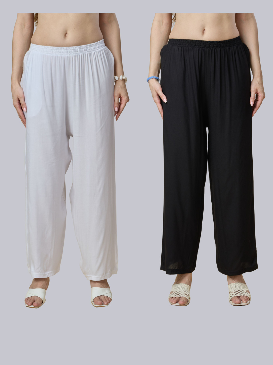 Image of VSPCreation Pack of 3 Women Regular Fit Multicolor Lycra Blend Trousers