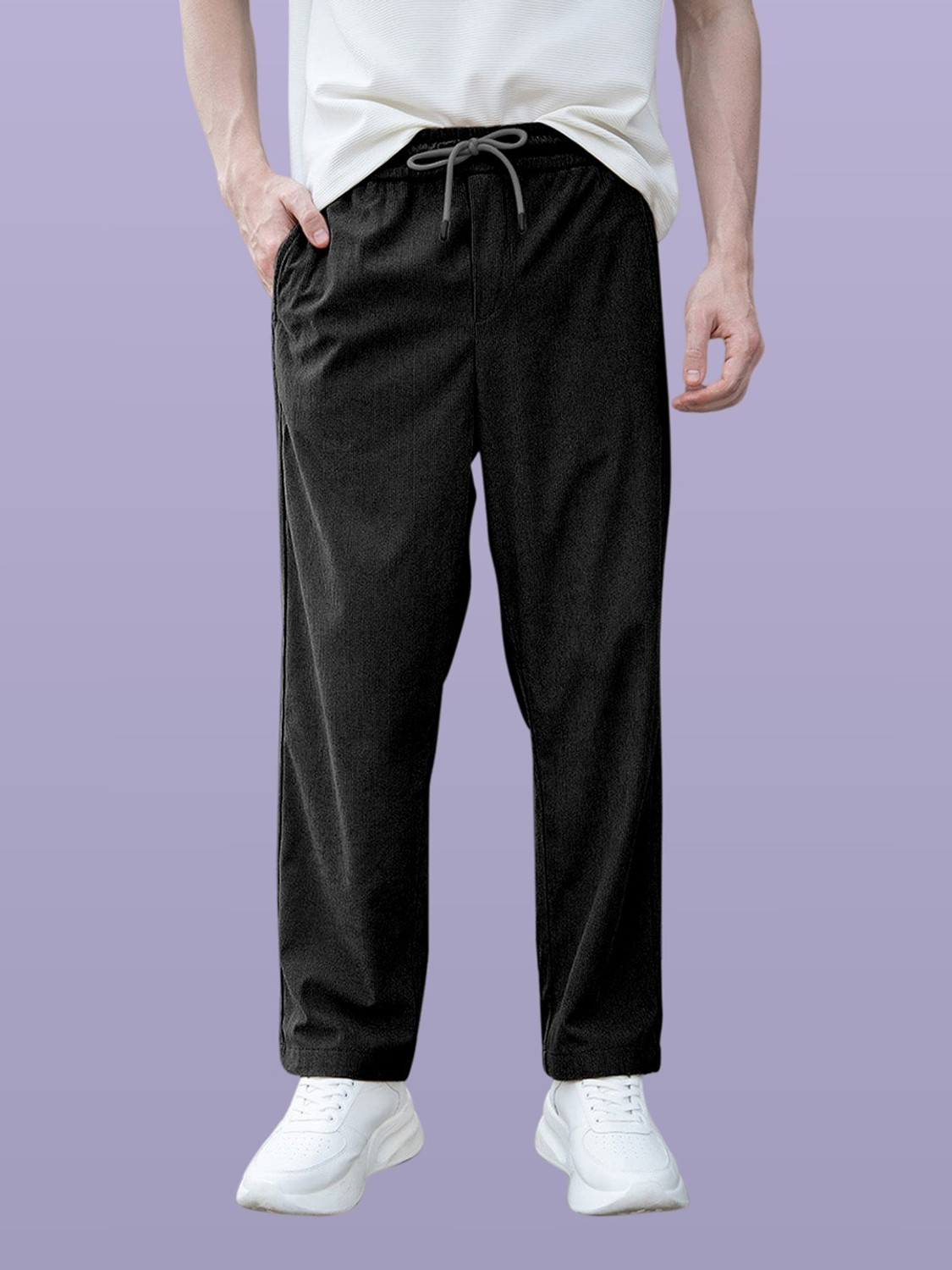 Image of AKTHREADSS Men Relaxed White Cotton Blend Trousers