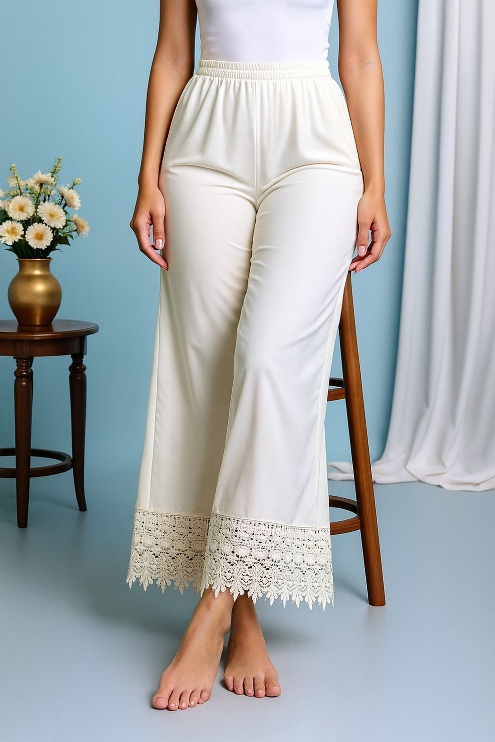 Image of Liance Women Regular Fit White Pure Cotton Trousers
