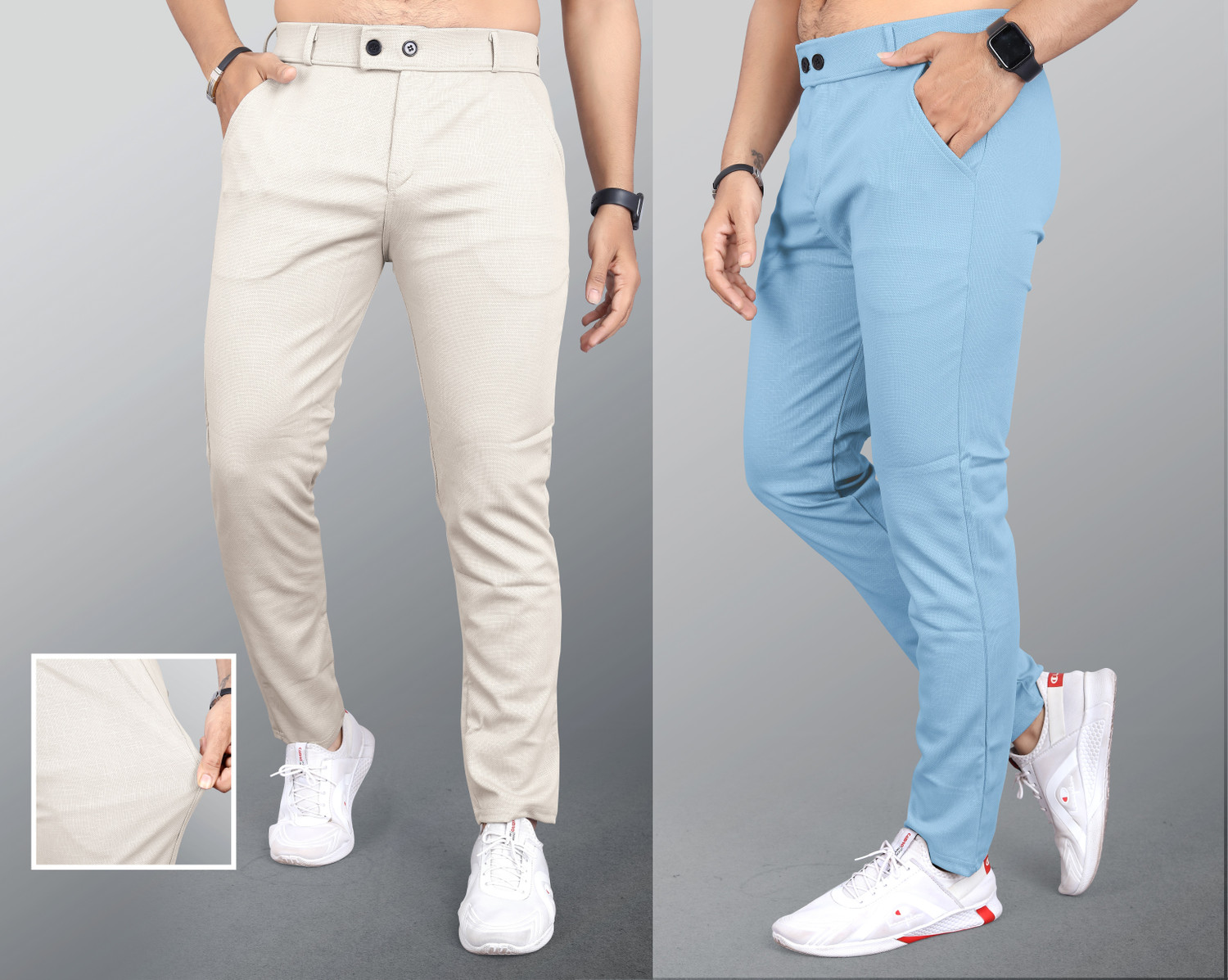 Image of INDICLUB Men Regular Fit Multicolor Lycra Blend Trousers