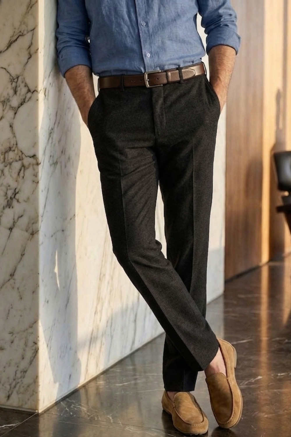 Image of LOUIS PHILIPPE Men Regular Fit Black Viscose Rayon Trousers