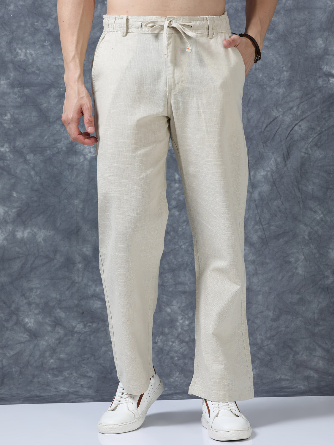 Image of INDICLUB Men Relaxed Brown Polycotton Trousers
