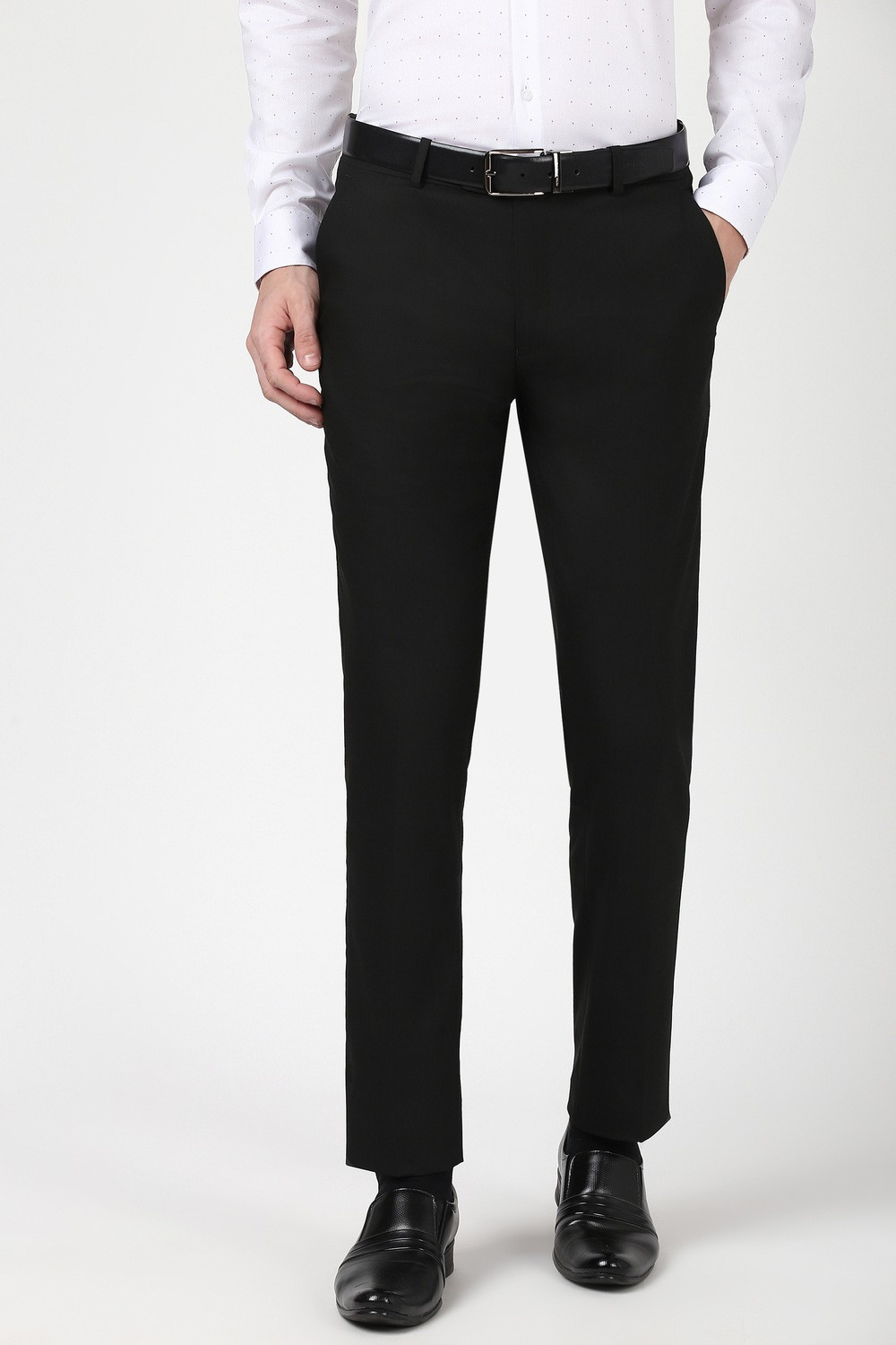Image of PETER ENGLAND Men Slim Fit Black Viscose Rayon Trousers