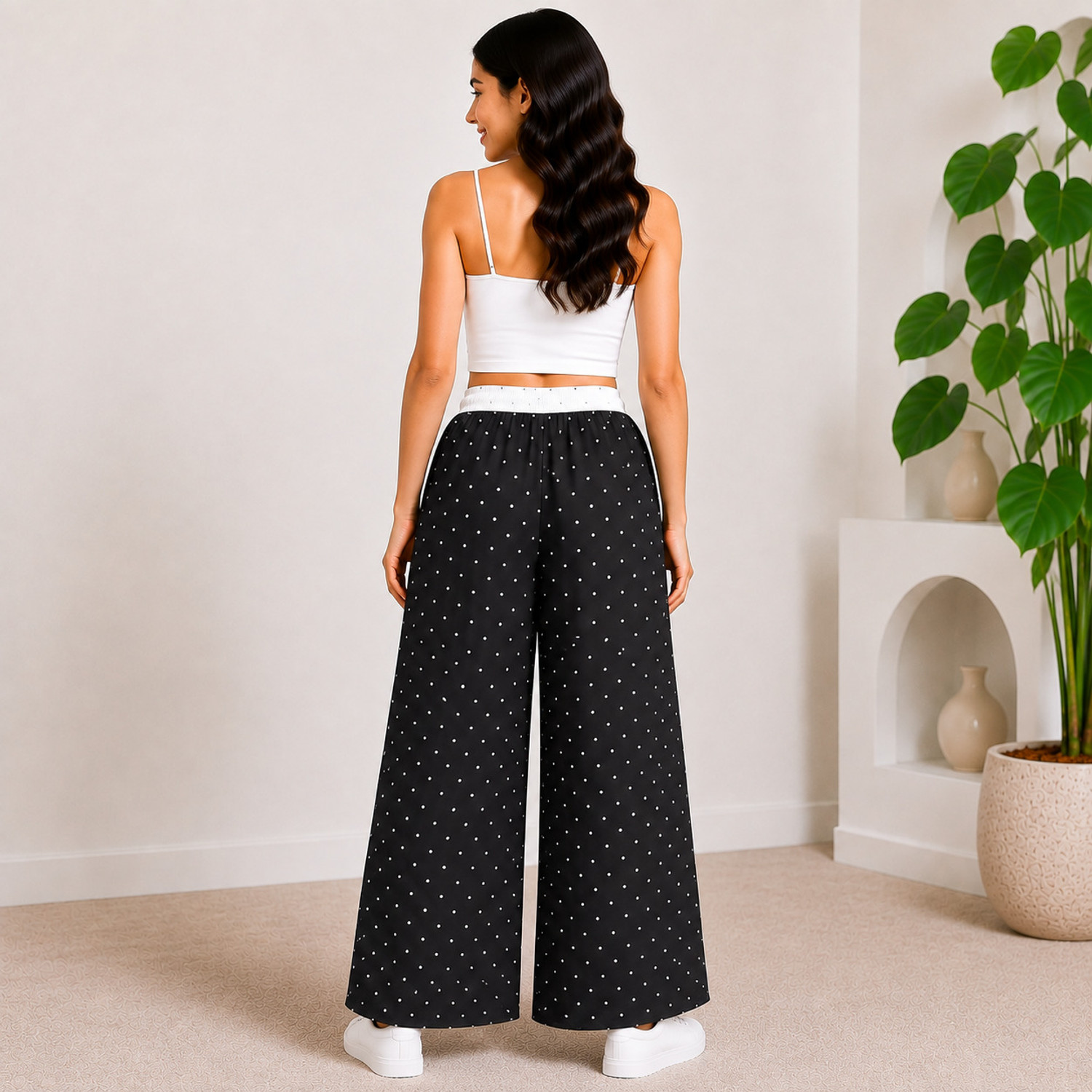 Image of haniya fashion Women Flared Black Polyester Trousers