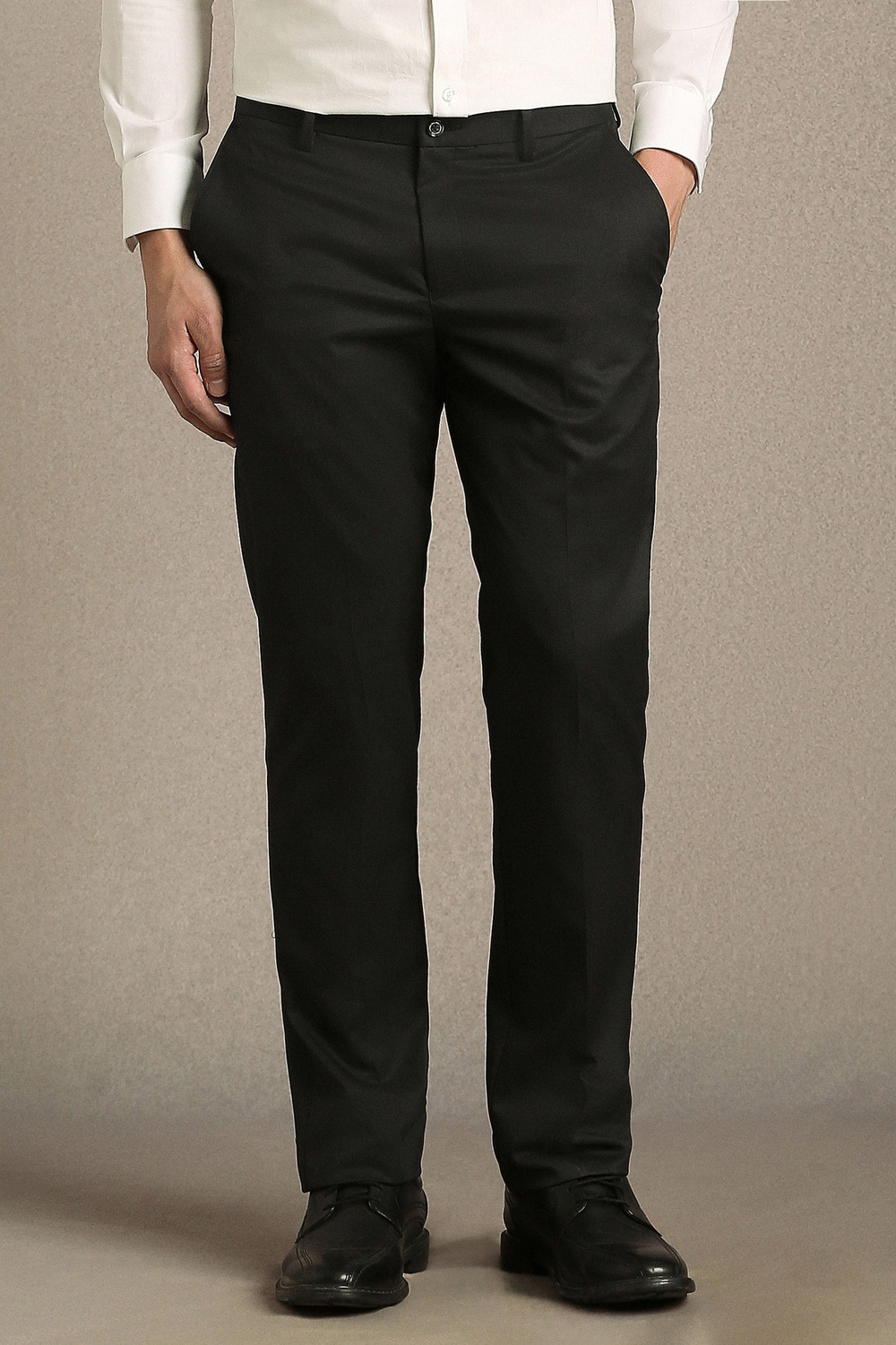 Image of LOUIS PHILIPPE Men Regular Fit Black Viscose Rayon Trousers