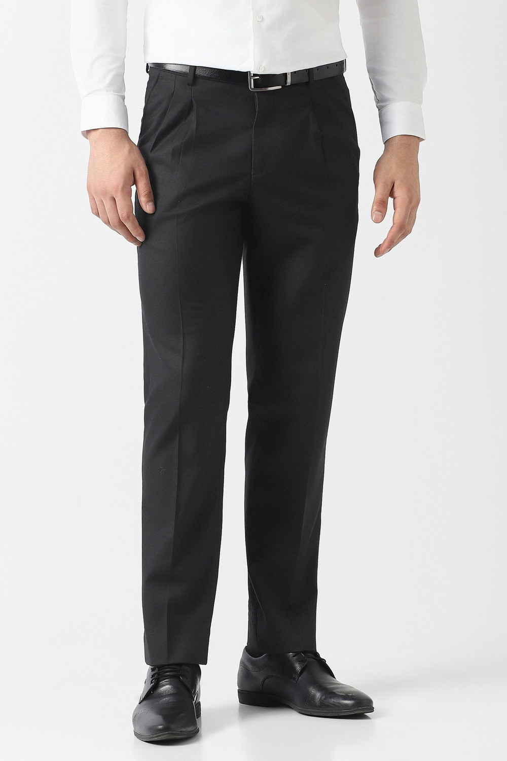 Image of VAN HEUSEN Men Regular Fit Black Polyester Trousers