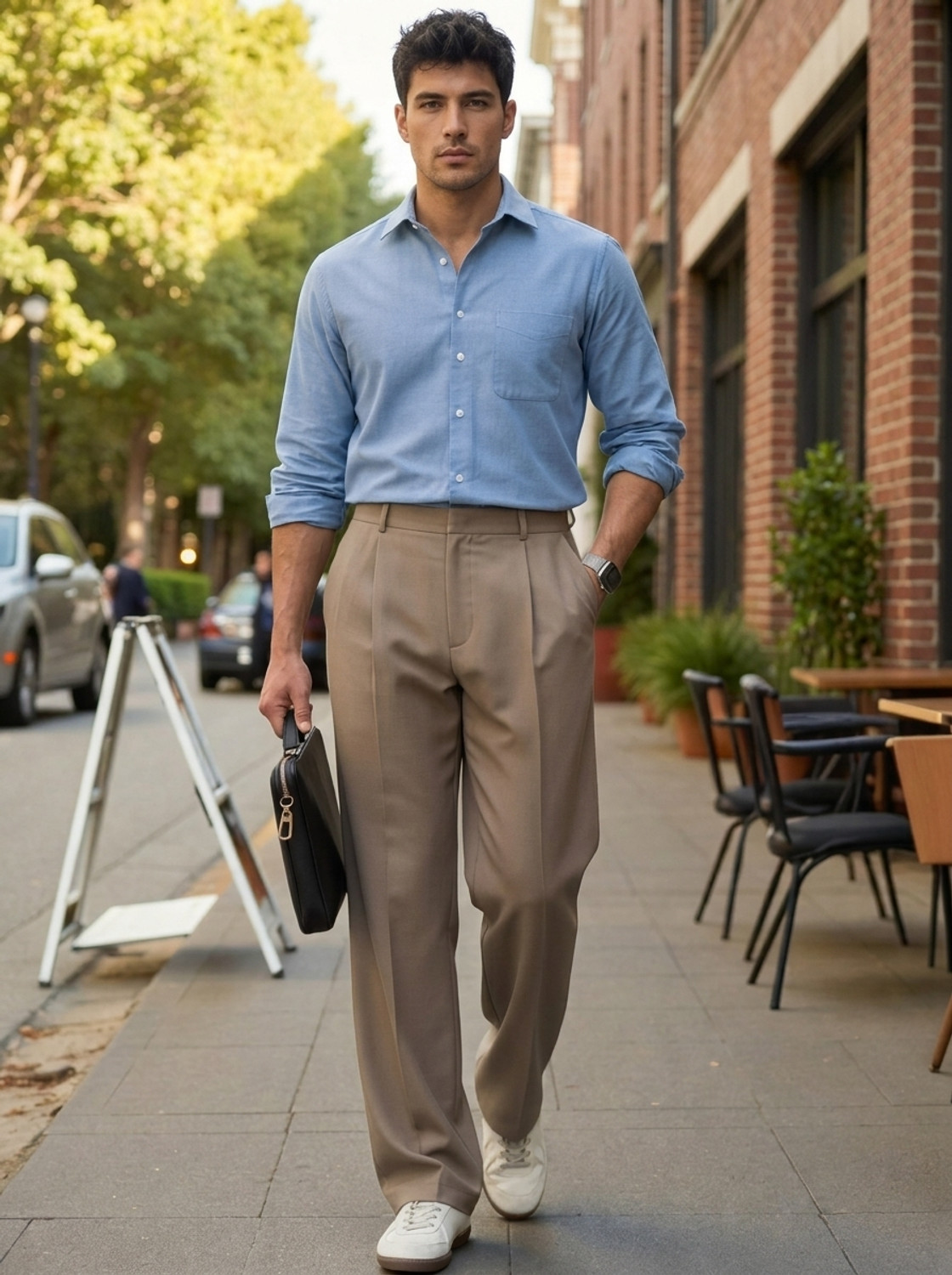 Image of INDICLUB Men Relaxed Brown Polycotton Trousers
