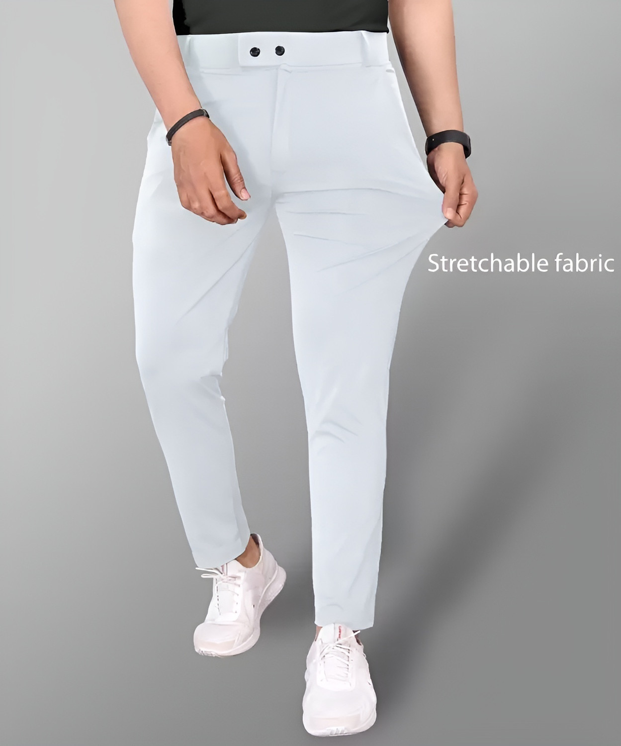Image of GIBBONTE Pack of 2 Men Slim Fit Blue, White Lycra Blend Trousers