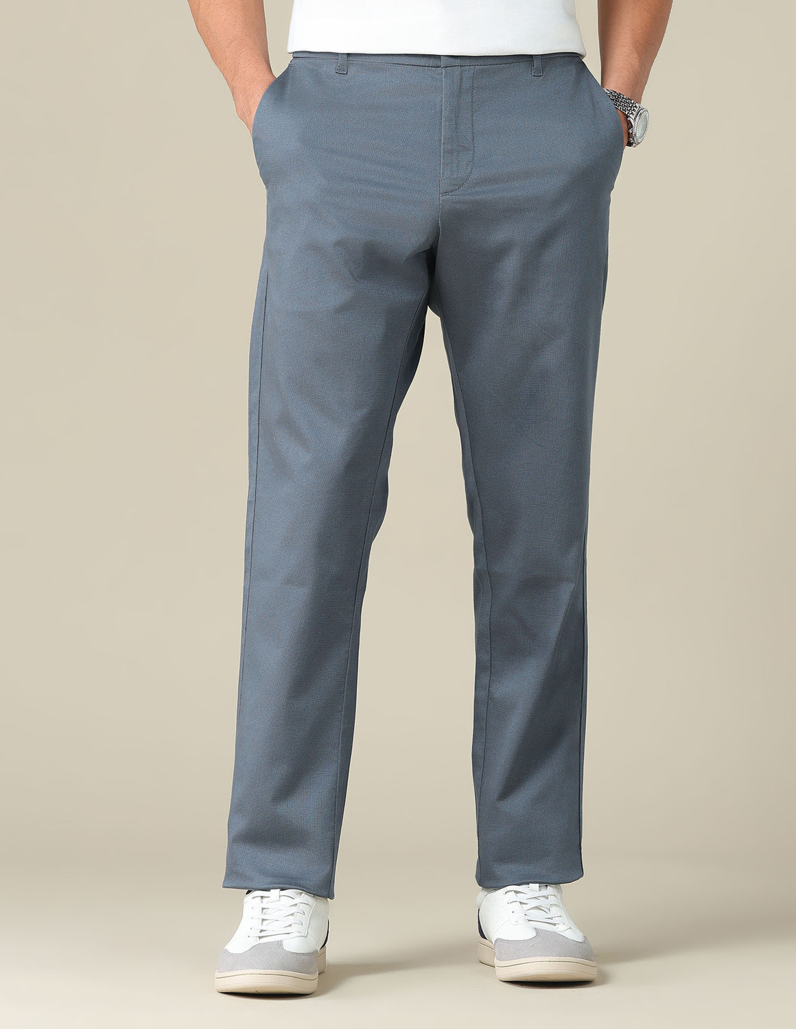 Image of U.S. POLO ASSN. Men Slim Fit Grey Cotton Blend Trousers