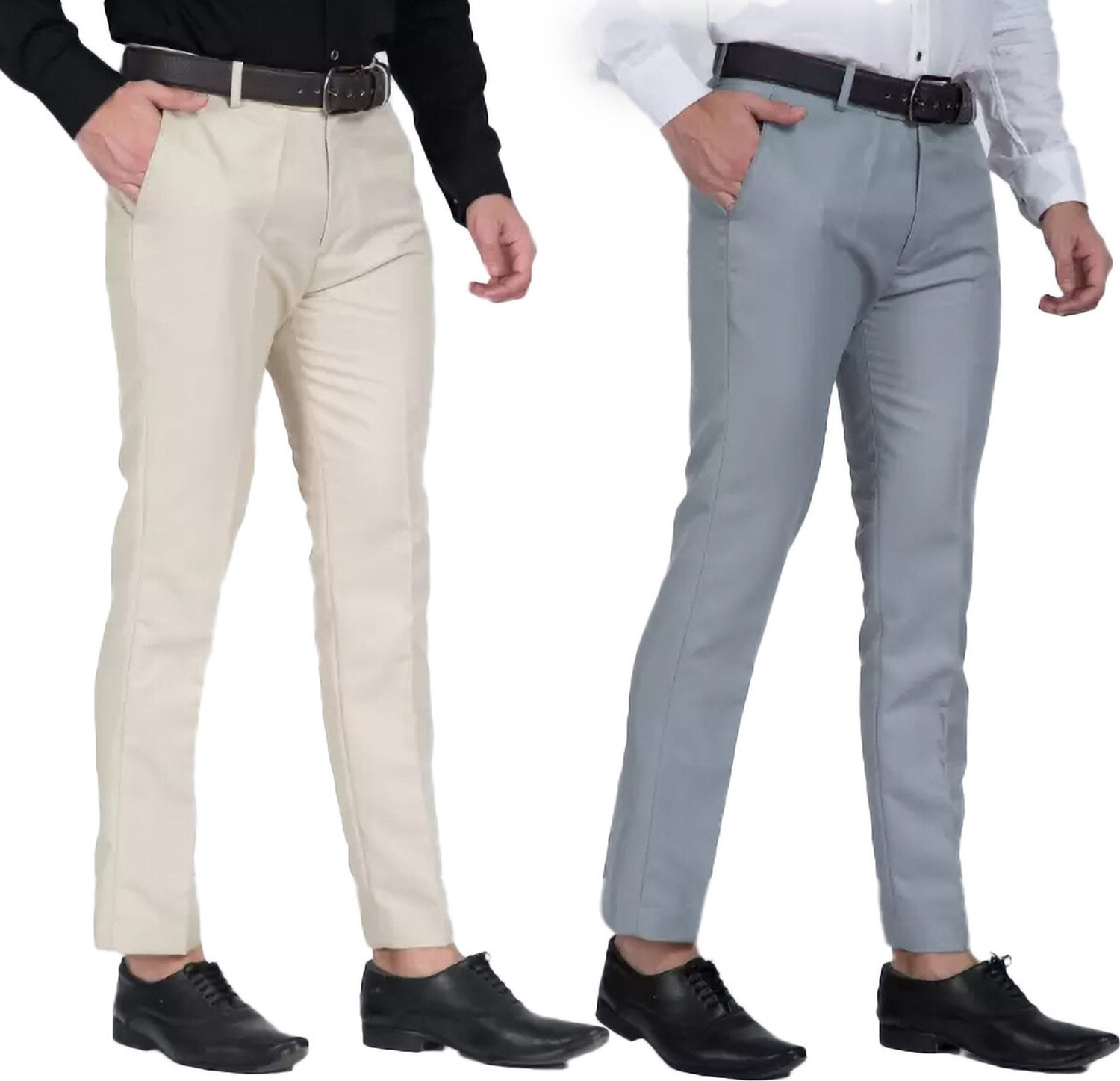Image of Sucheh Gwalior Pack of 2 Men Regular Fit Grey Cotton Blend Trousers