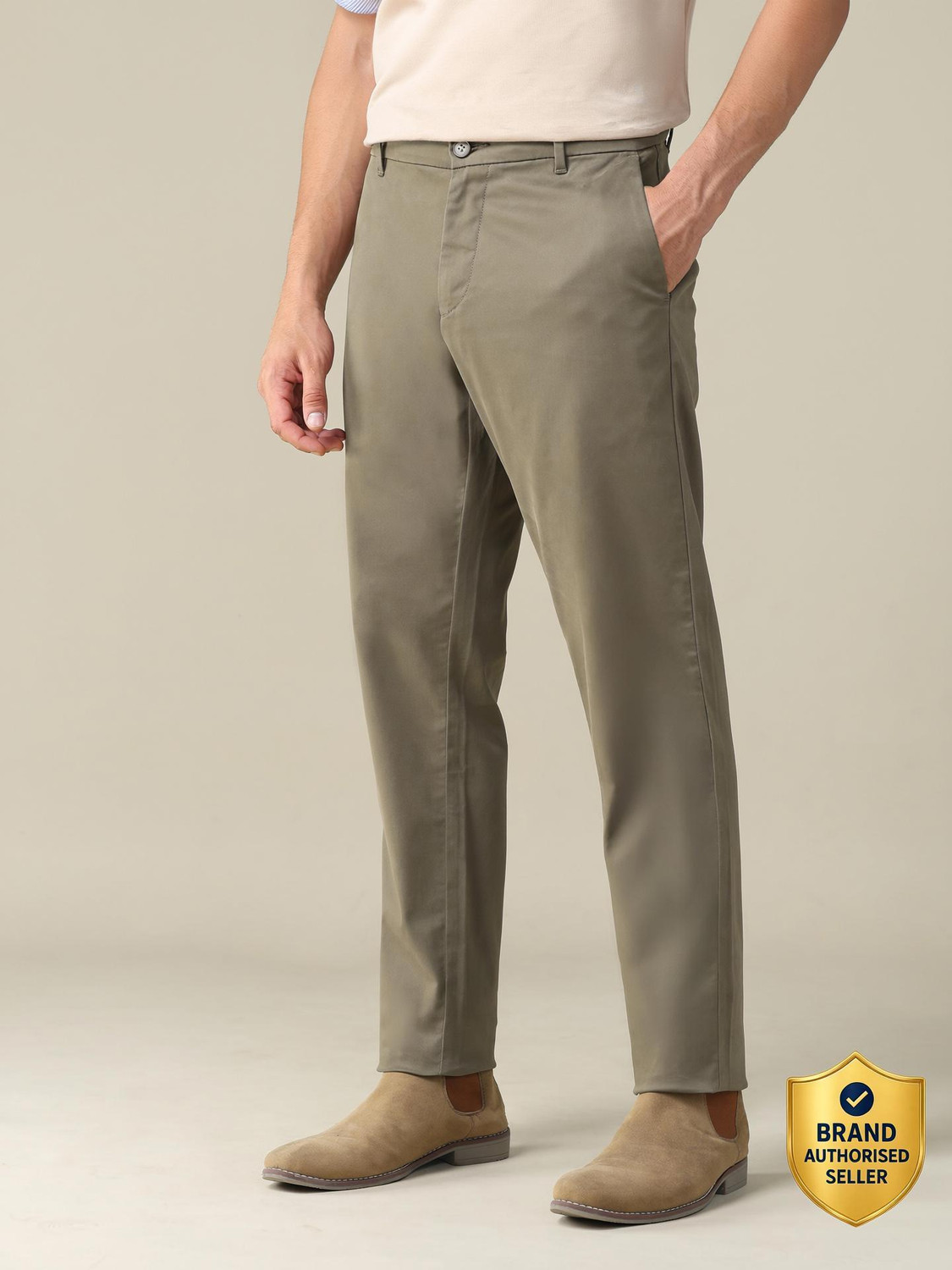 U.S. POLO ASSN. Men Slim Fit Brown Cotton Trousers - Image 1