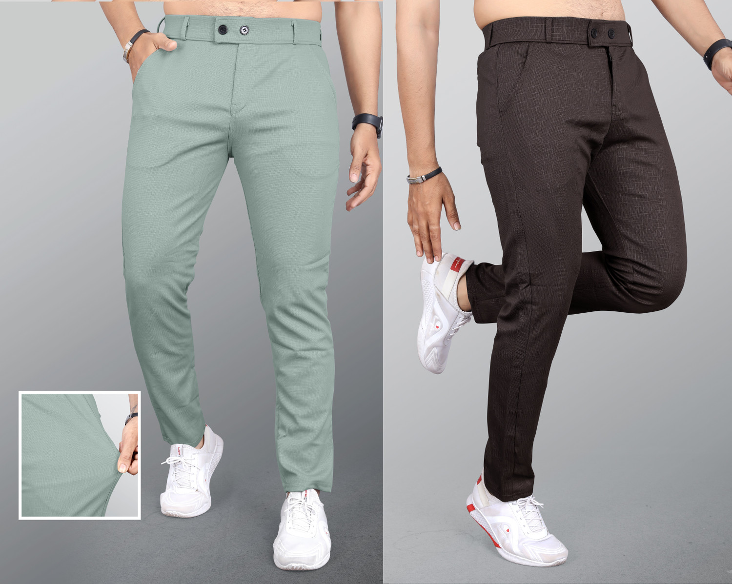 Image of INDICLUB Men Regular Fit Multicolor Lycra Blend Trousers