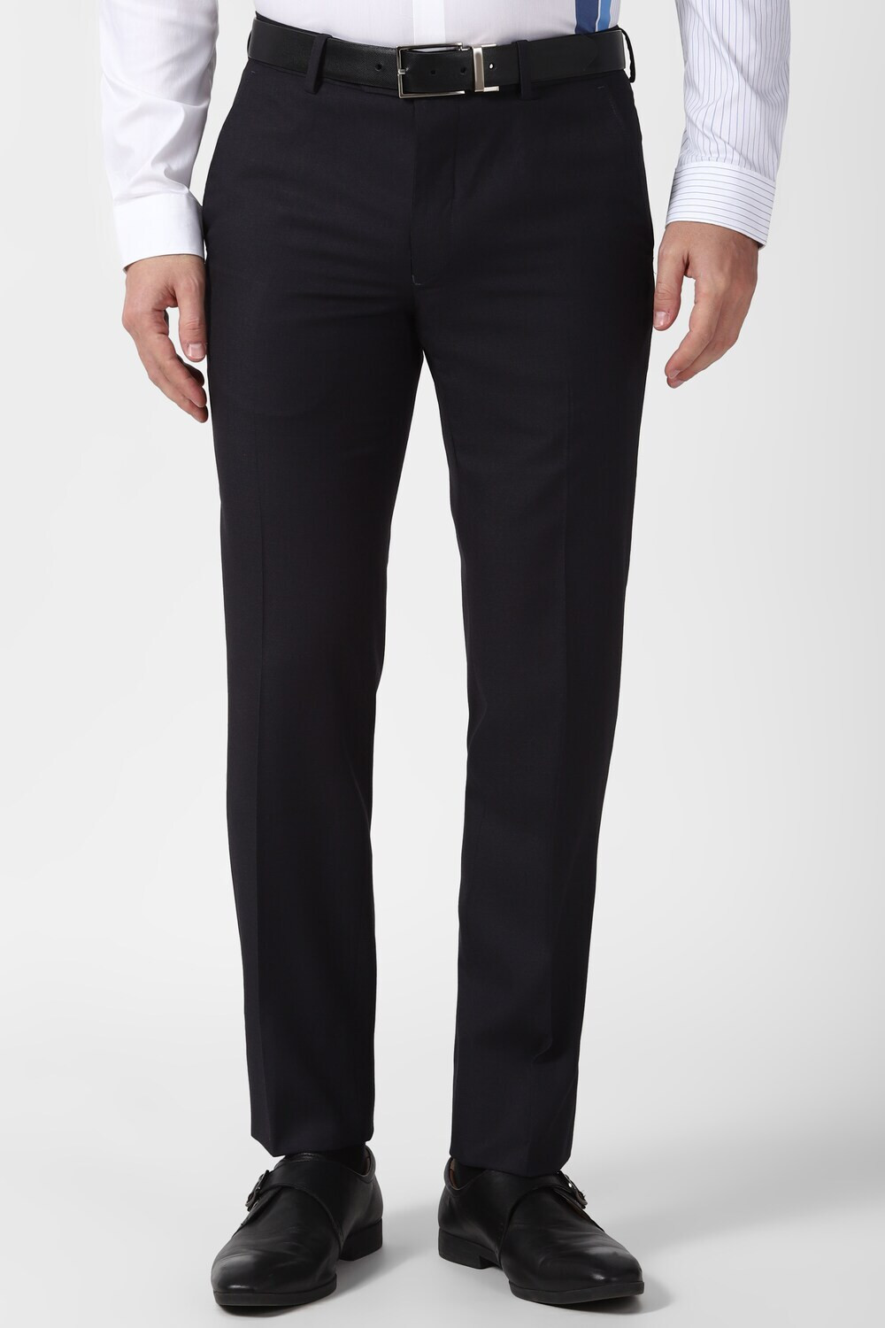 Image of VAN HEUSEN Men Regular Fit Black Polyester Trousers