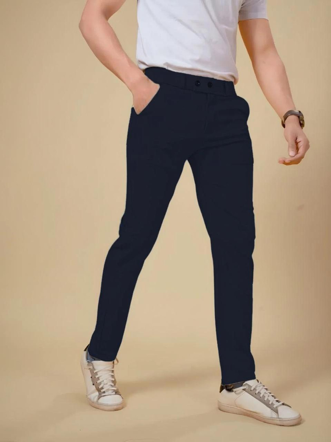 Image of Marmic Fab Men Comfort Fit Green Lycra Blend Trousers