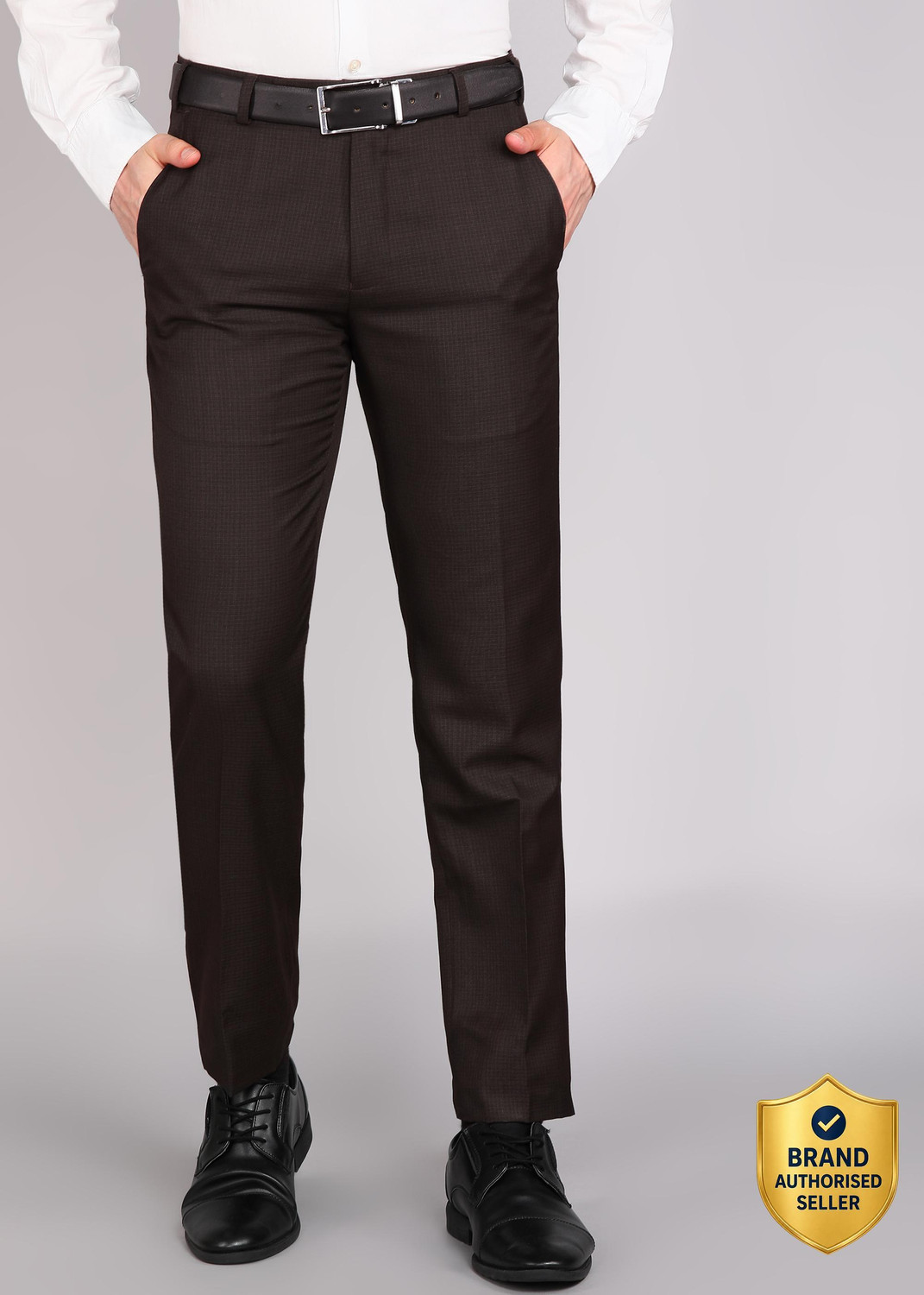 Image of Raymond Men Slim Fit Brown Viscose Rayon Trousers