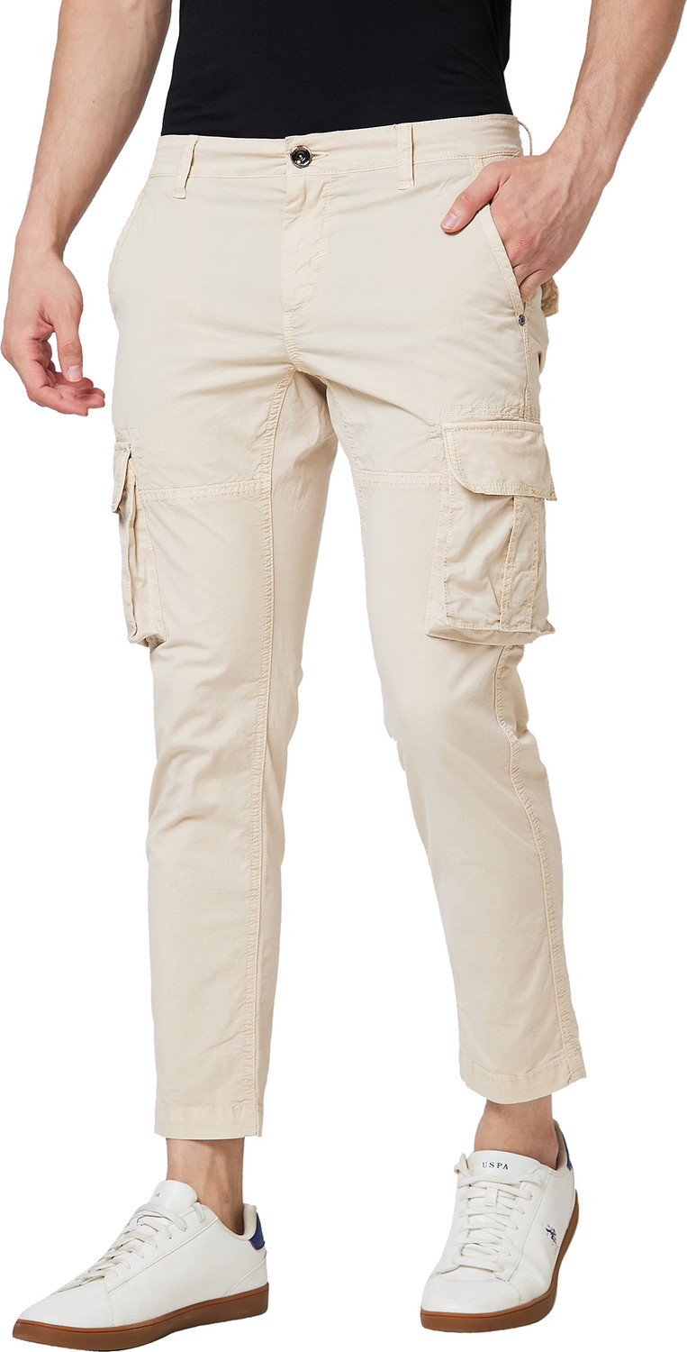 Image of Spykar Men Beige Pure Cotton Trousers