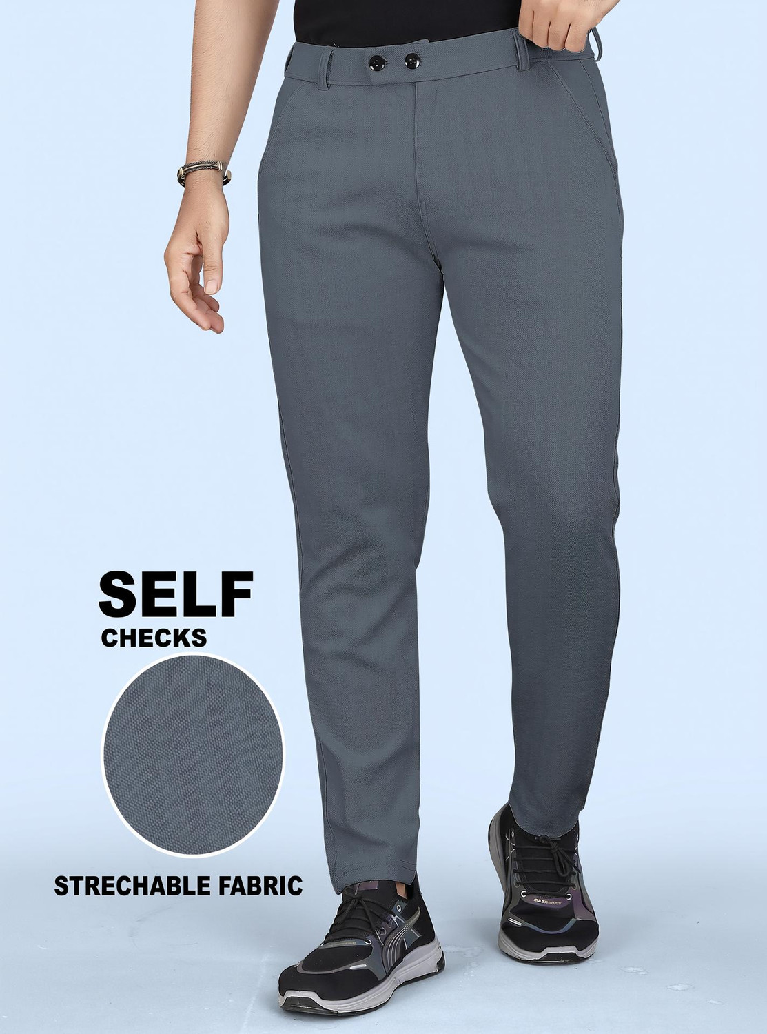 Image of Marmic Fab Men Comfort Fit Green Lycra Blend Trousers
