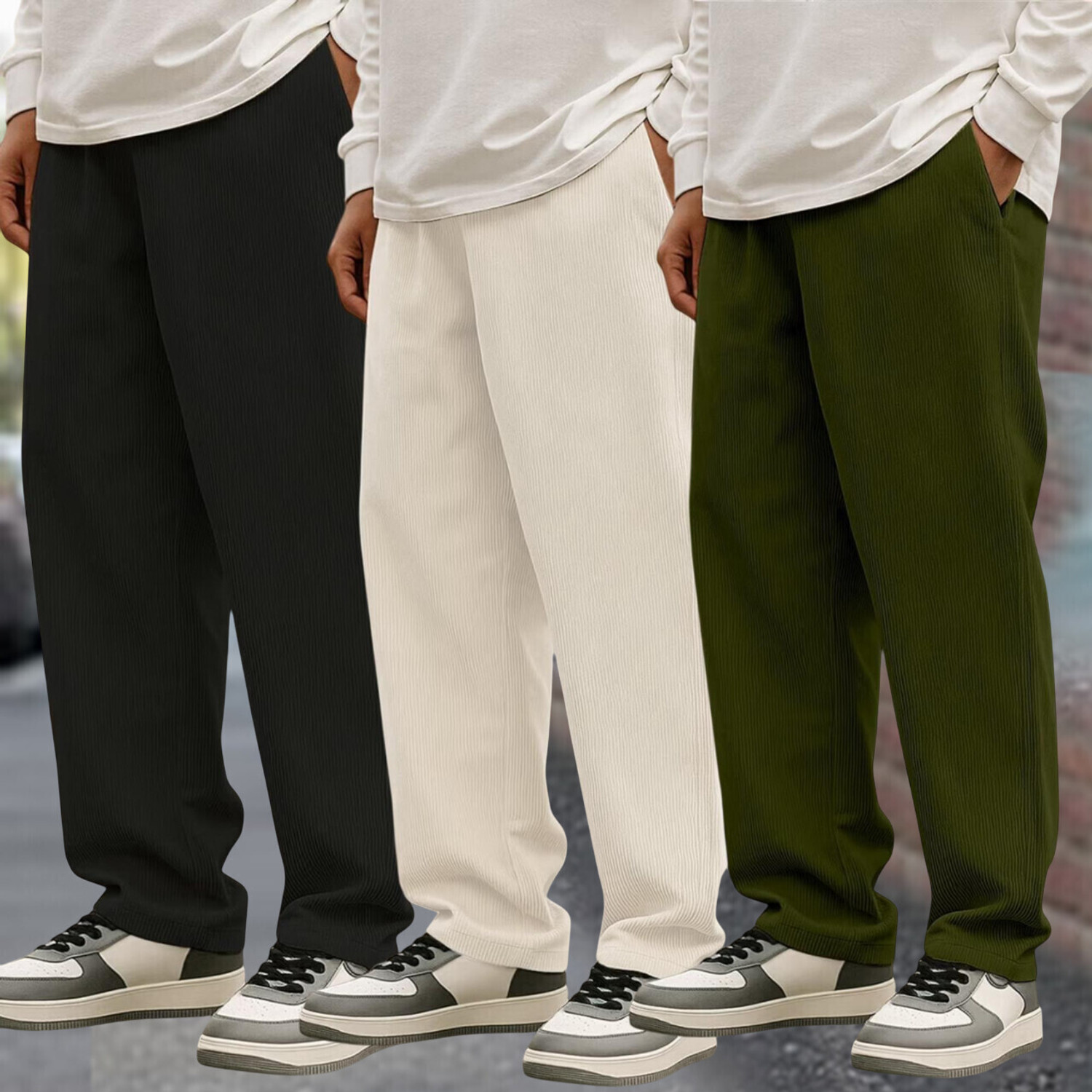 Image of VELVET ROOTS Men Loose Fit White Cotton Blend Trousers