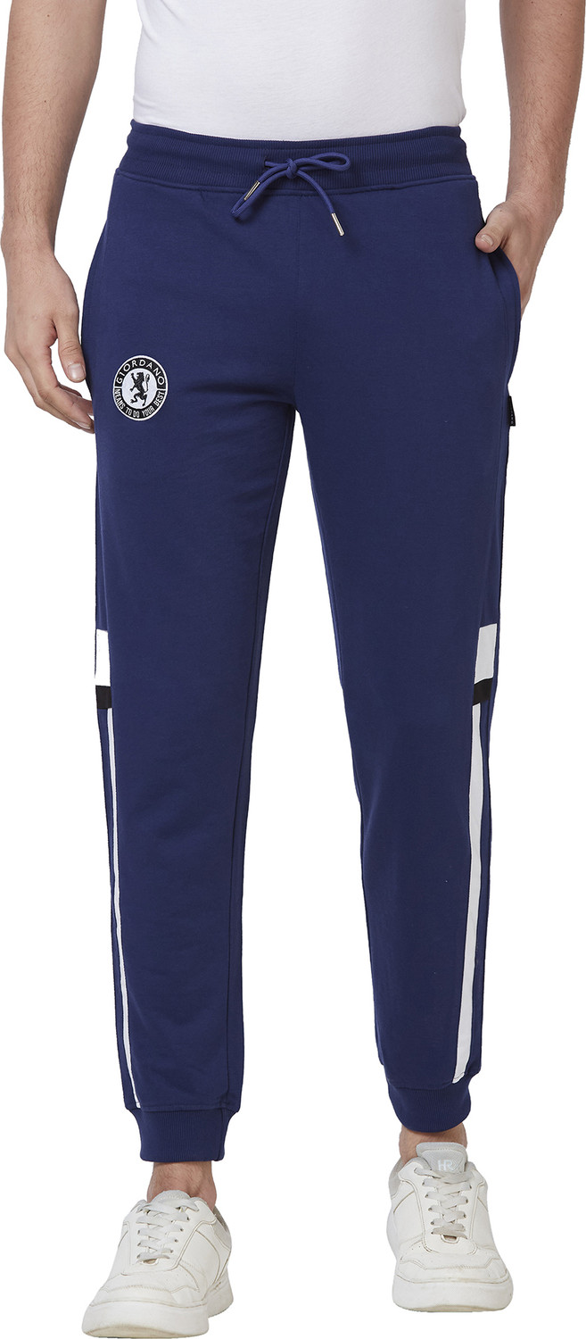 Image of GIORDANO Men Slim Fit Blue Cotton Blend Trousers