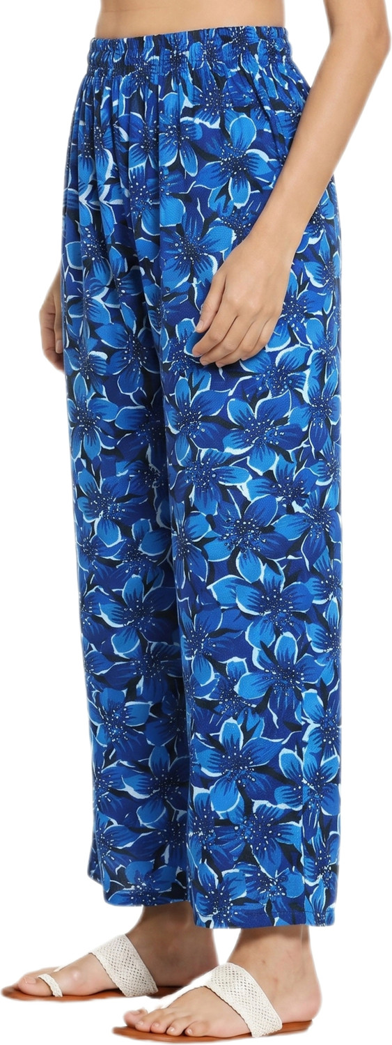 Image of shakshi Women Flared Blue Cotton Blend Trousers