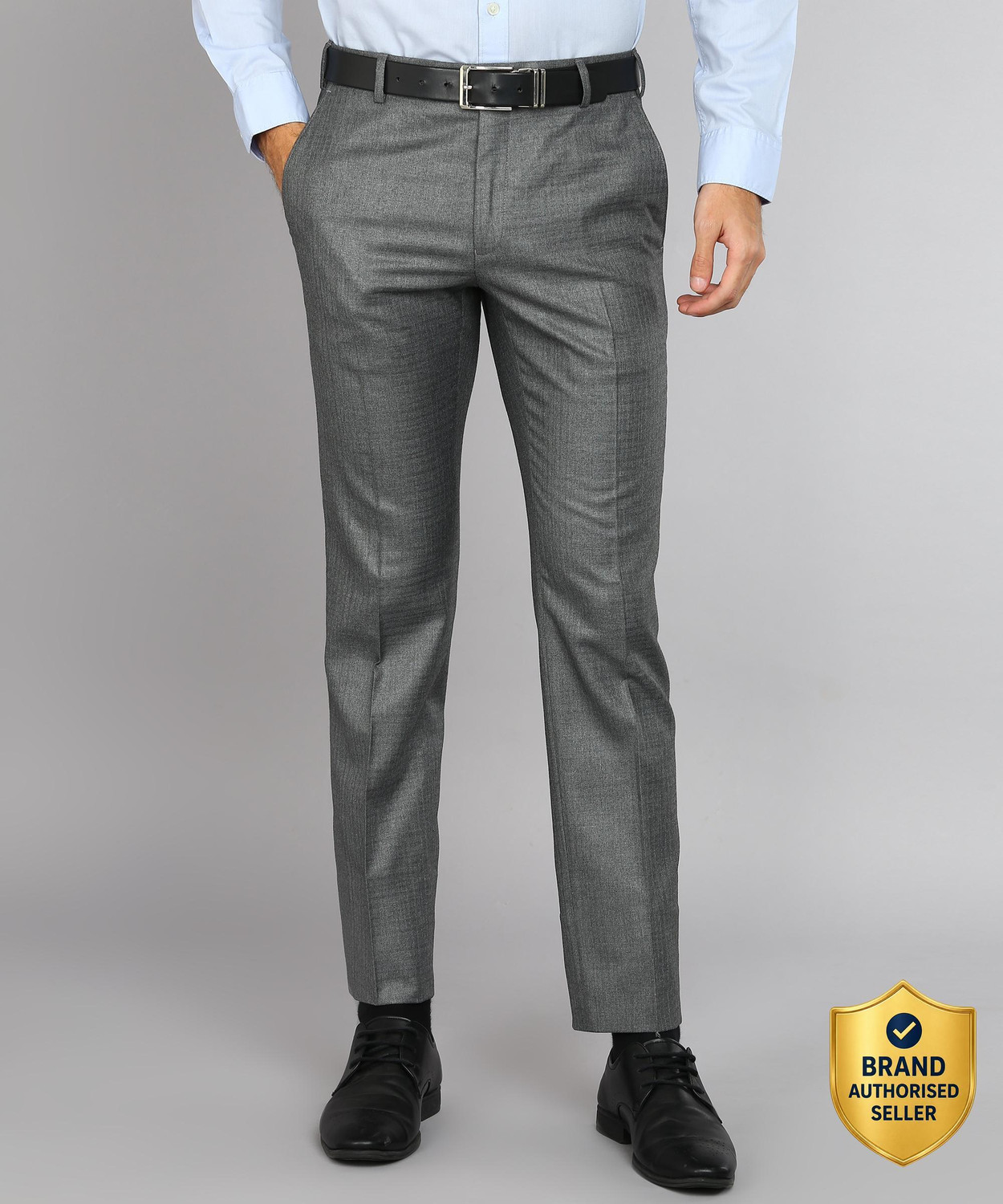 Image of Raymond Men Grey Polyester Trousers