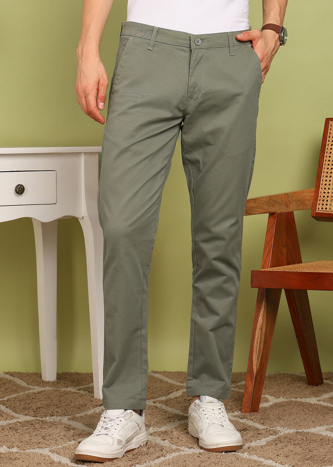 Image of FUBAR Men Regular Fit Grey Cotton Blend Trousers