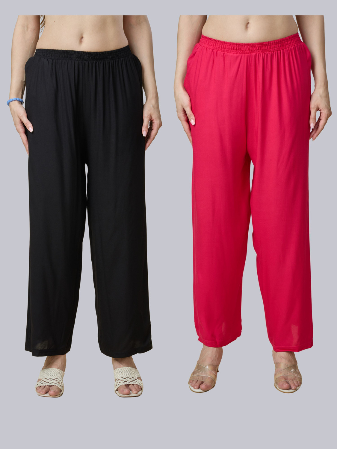 Image of VSPCreation Pack of 3 Women Regular Fit Multicolor Lycra Blend Trousers