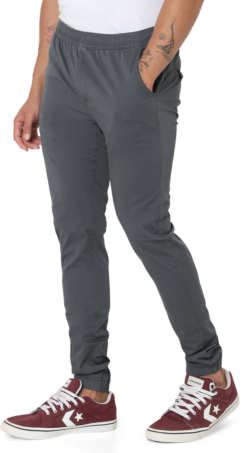 Image of Spykar Men Khaki Lycra Blend Trousers