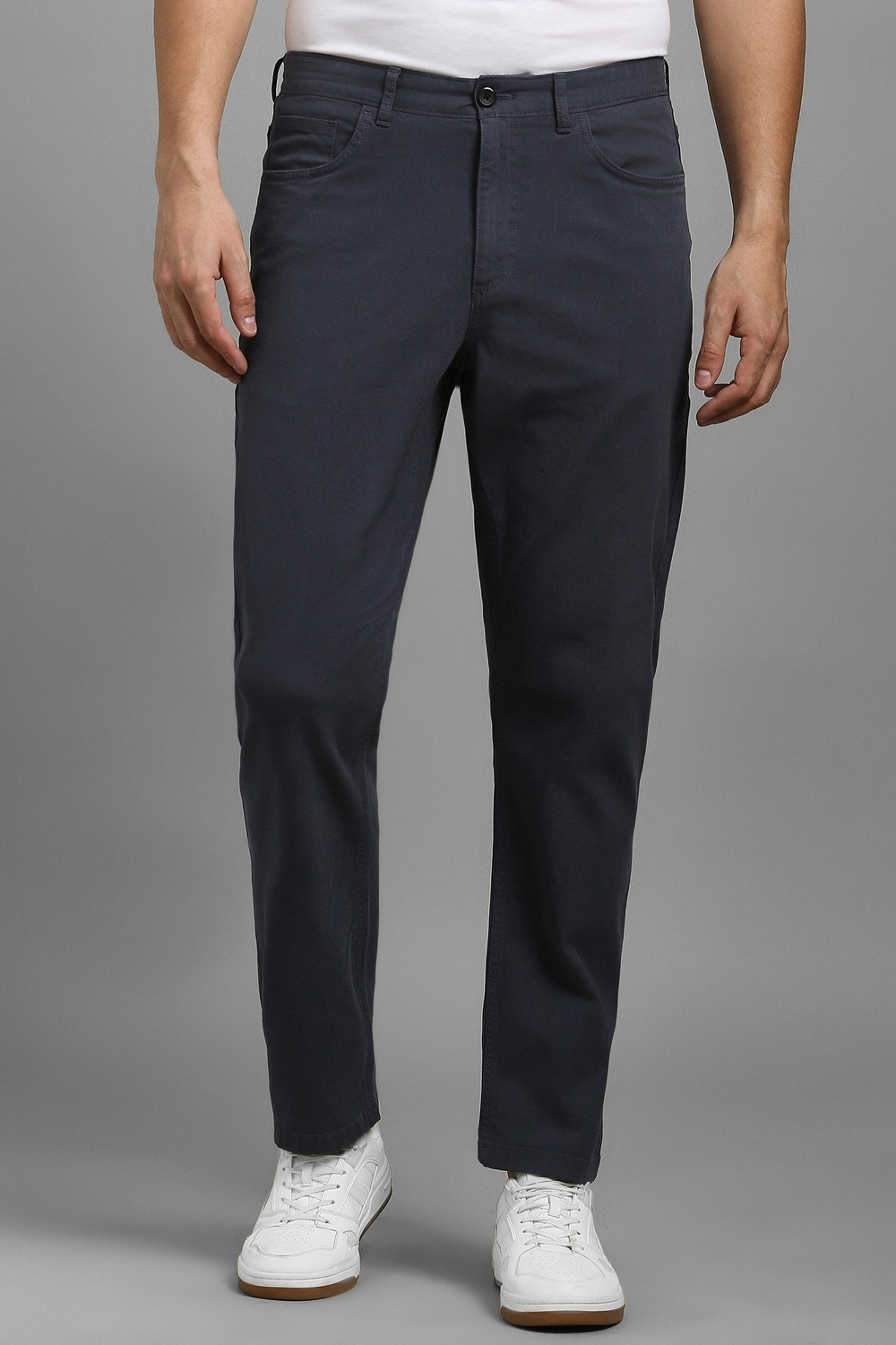 Image of THE BEAR HOUSE Men Slim Fit Grey Polyester Trousers