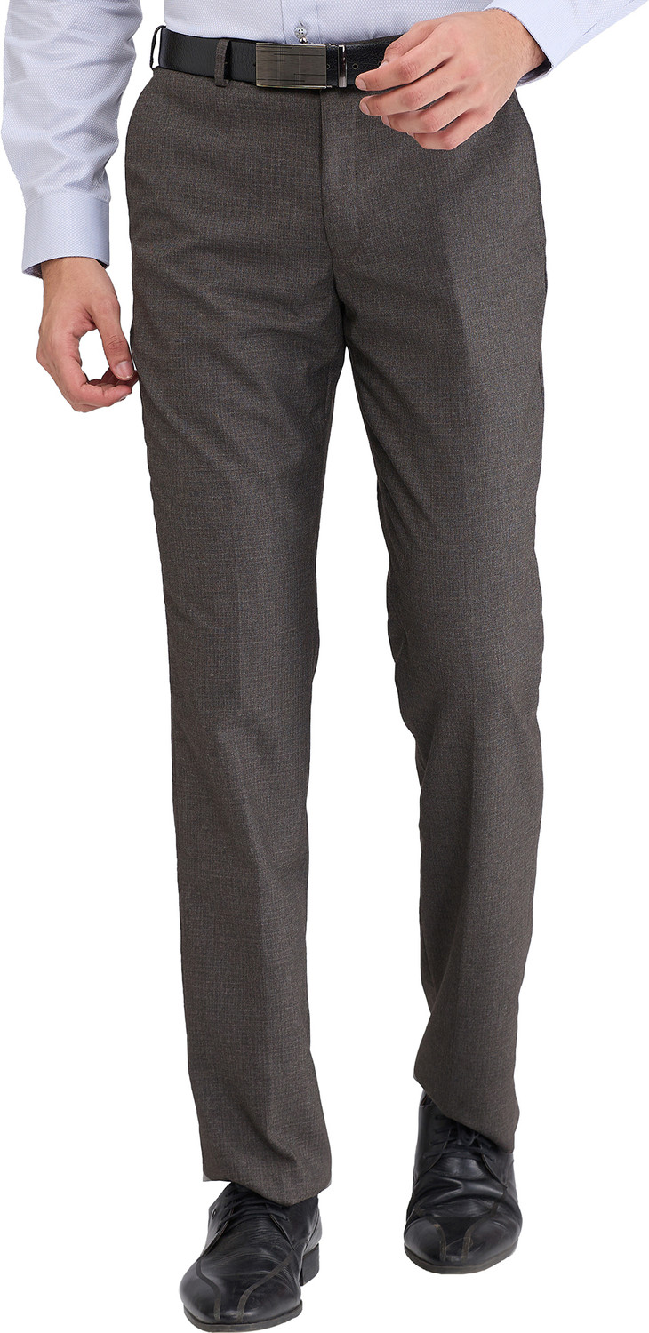 Image of PARK AVENUE Men Regular Fit Brown Polyester Trousers