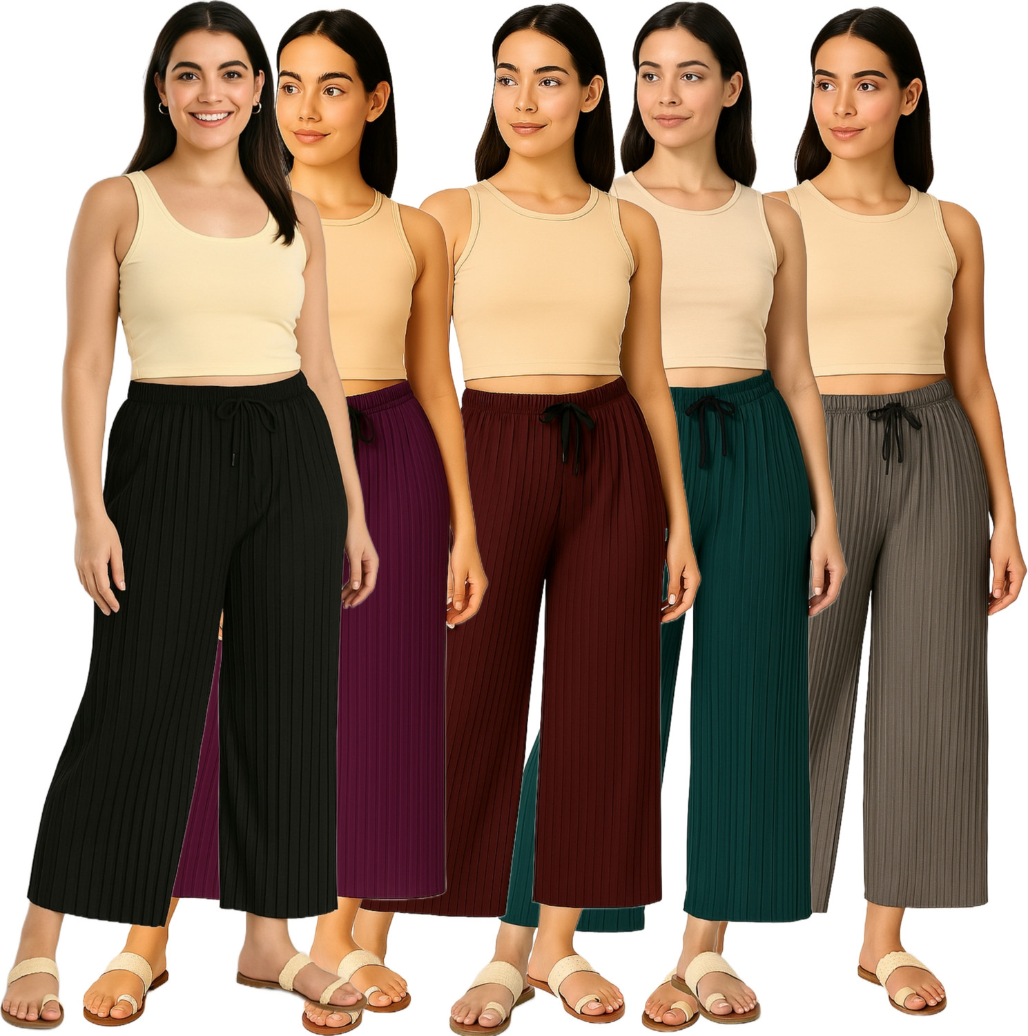 Image of SARA COLLECTION Pack of 3 Women Loose Fit Multicolor Lycra Blend Trousers