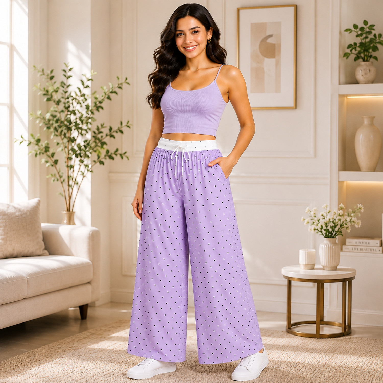 Image of haniya fashion Women Flared Purple Polyester Trousers