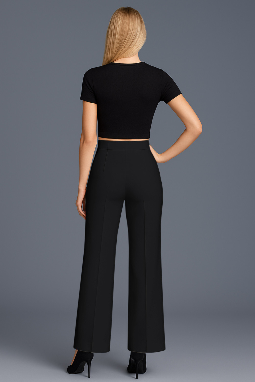 Image of SWADESI STUFF Women Straight Fit Black Cotton Blend Trousers