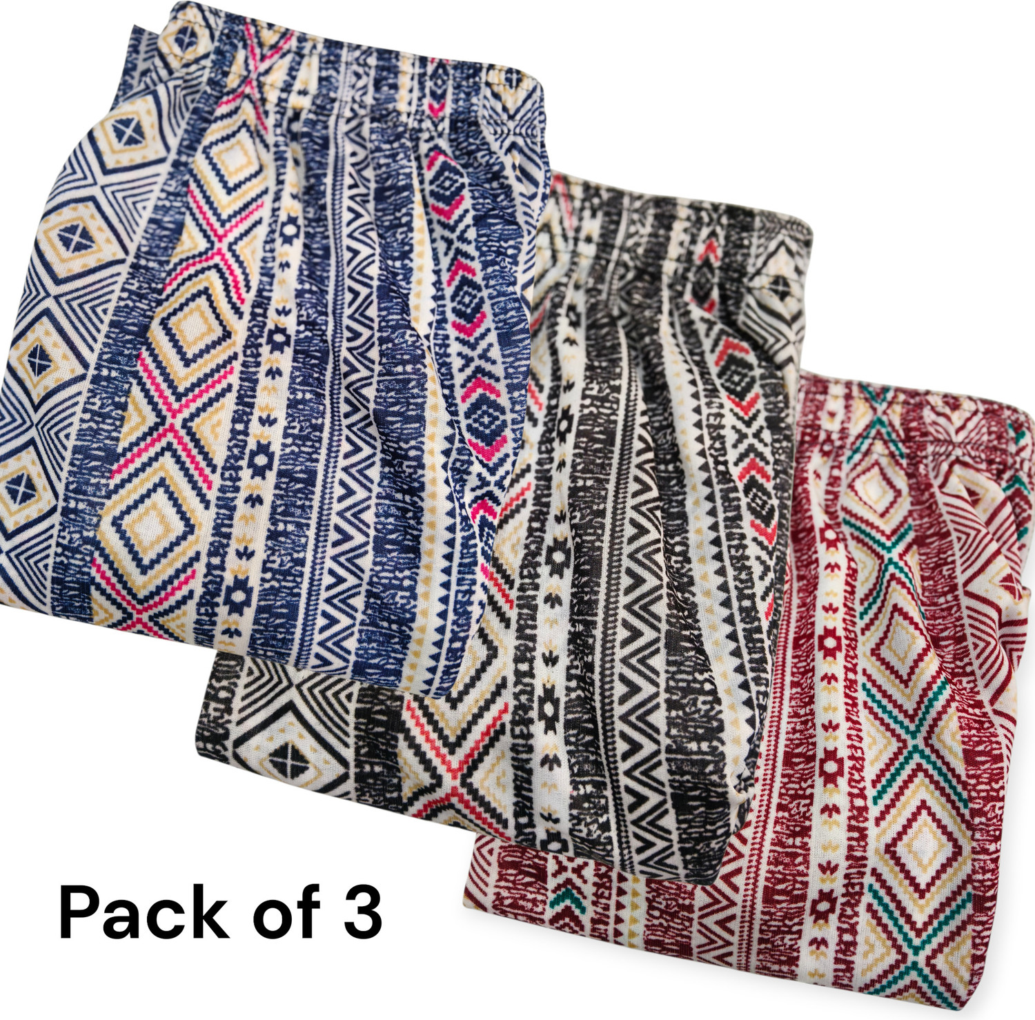 Image of SARA COLLECTION Pack of 3 Women Loose Fit Multicolor Lycra Blend Trousers