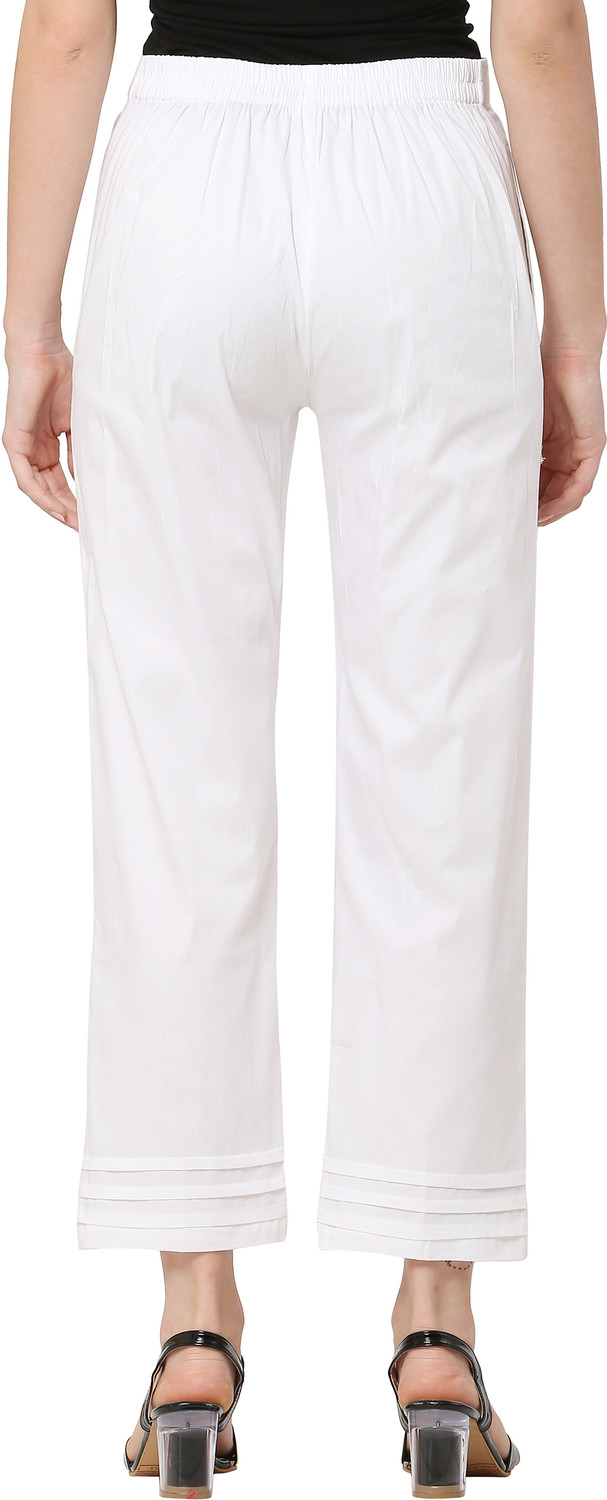 Image of Shopbering Women Straight Fit White Cotton Blend Trousers