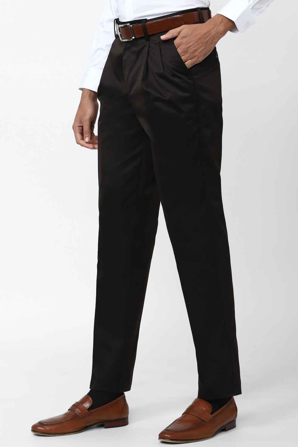 Image of PETER ENGLAND Men Regular Fit Black Polycotton Trousers