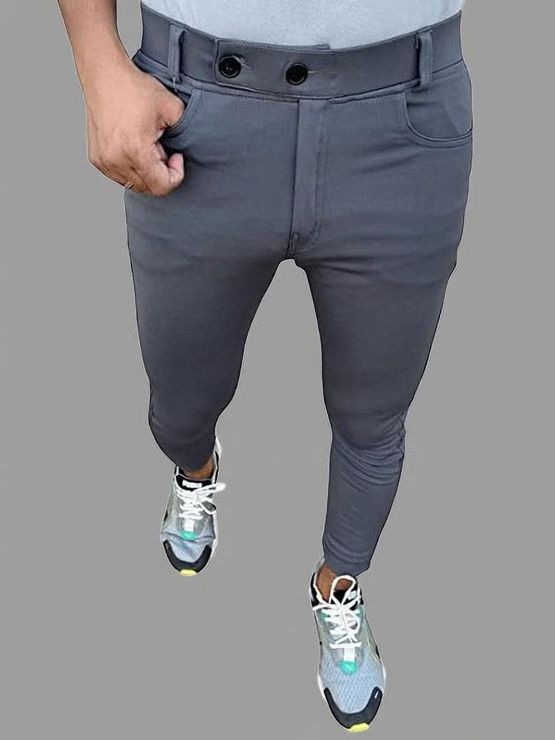 Image of SWISS HORN Men Regular Fit Green Cotton Blend Trousers