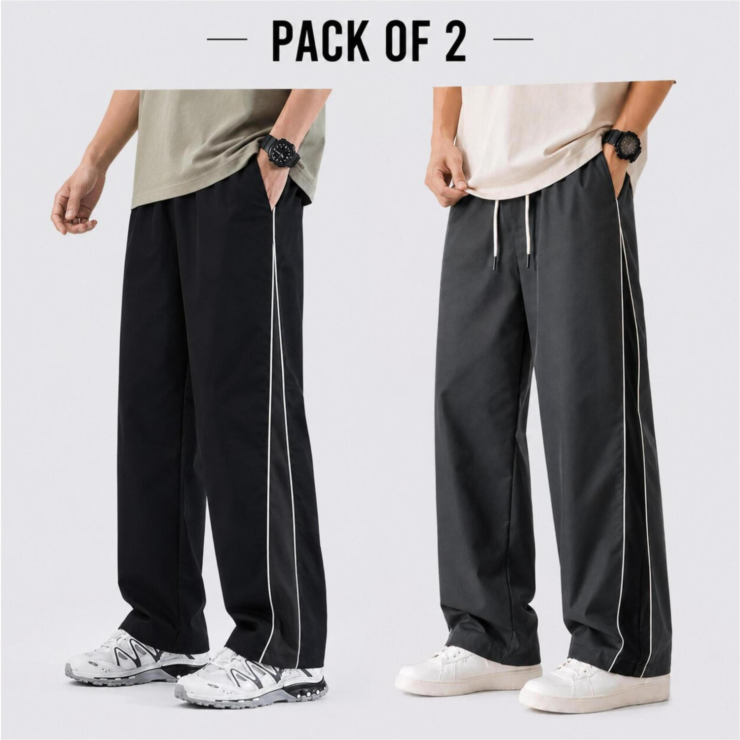 jocker Men's 2-Pack White, Black, Grey Polyester Trousers - Image 1