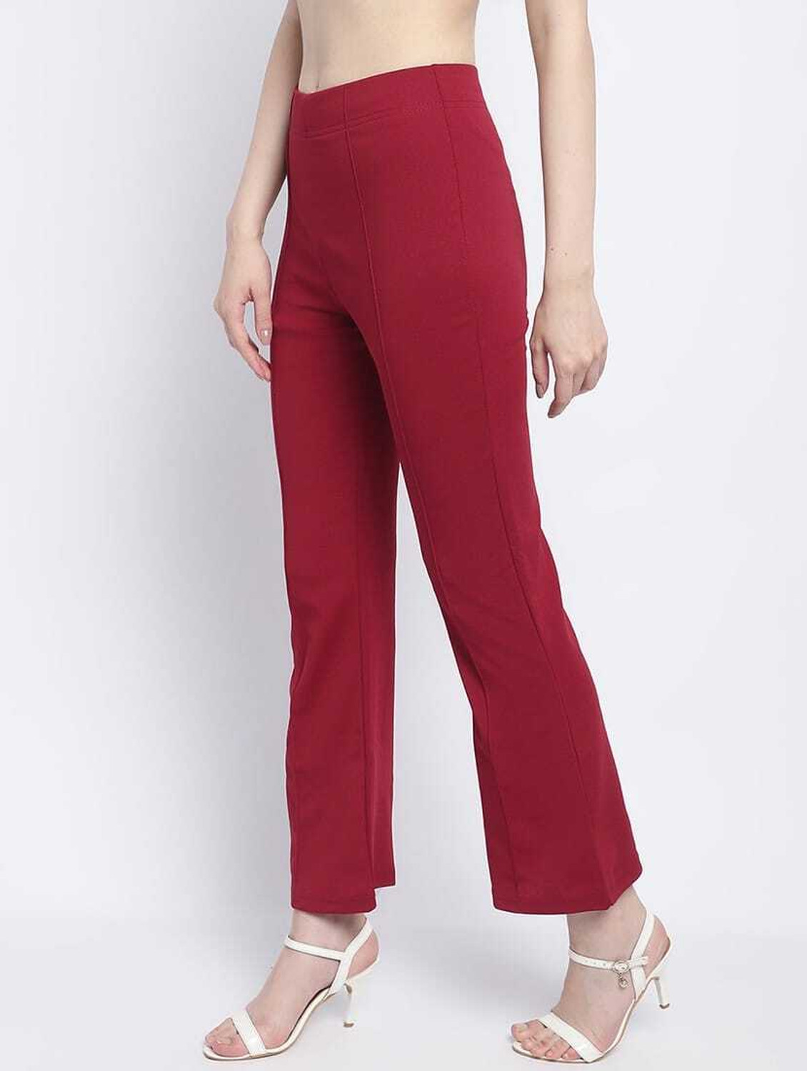 Image of Kanishk Women Regular Fit Maroon, White Cotton Blend Trousers