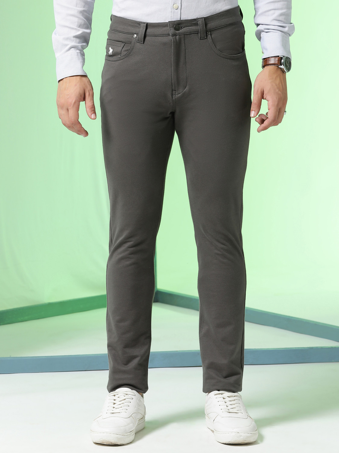 Image of Markle Moro Men Slim Fit Beige Cotton Blend Trousers