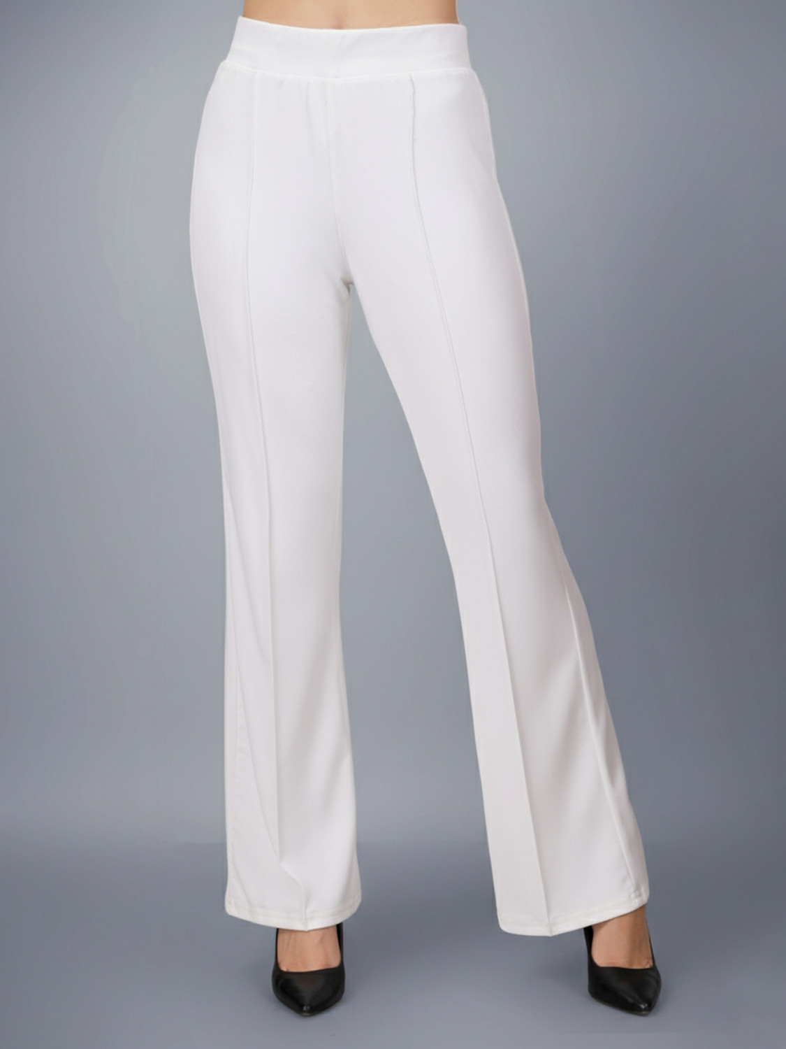 Image of IMPERATIVE by NEU LOOK Women Flared Pink Lycra Blend Trousers