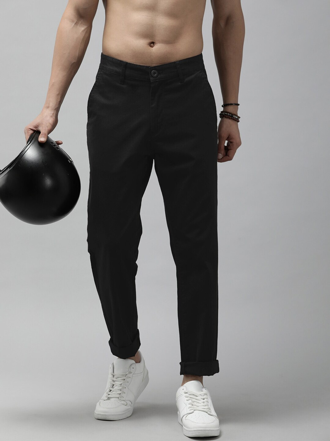 Image of Roadster Pack of 3 Men Regular Fit Multicolor Cotton Blend Trousers