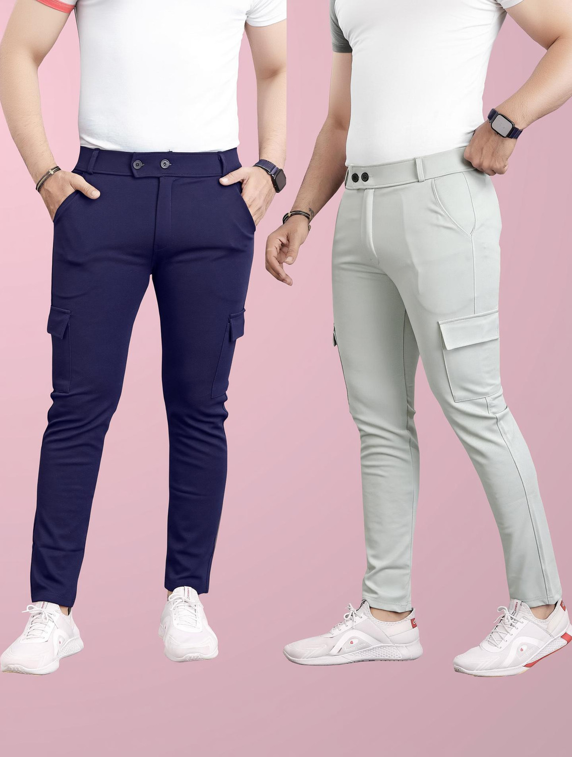 Image of Roadster Men Relaxed Multicolor Cotton Blend Trousers