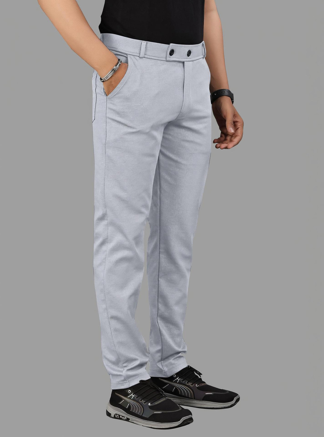 Image of Marmic Fab Men Comfort Fit Green Lycra Blend Trousers